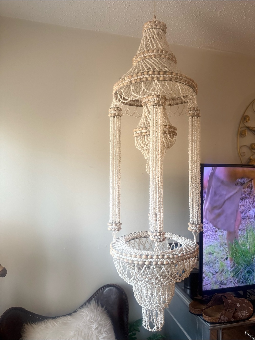 Vintage Boho Seaside Hanging Seashell Planter Circa 1970